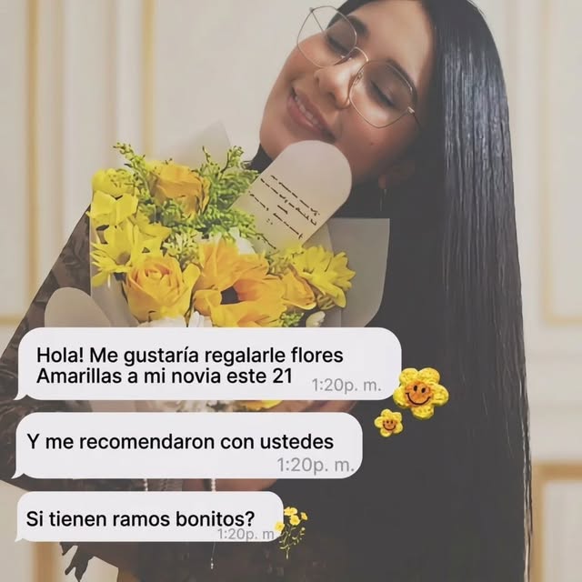Clienta con ramo de flores amarillas